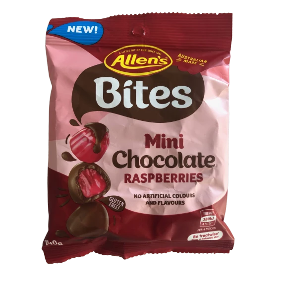 Allens Allen's Bites Mini Chocolate Raspberries 120g 3 Allens Allen's Bites Mini Chocolate Raspberries 120g