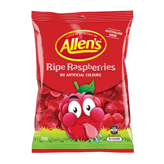 Allens Lollies Allen's Ripe Raspberries 190g 3 Allens Lollies Allen's Ripe Raspberries 190g